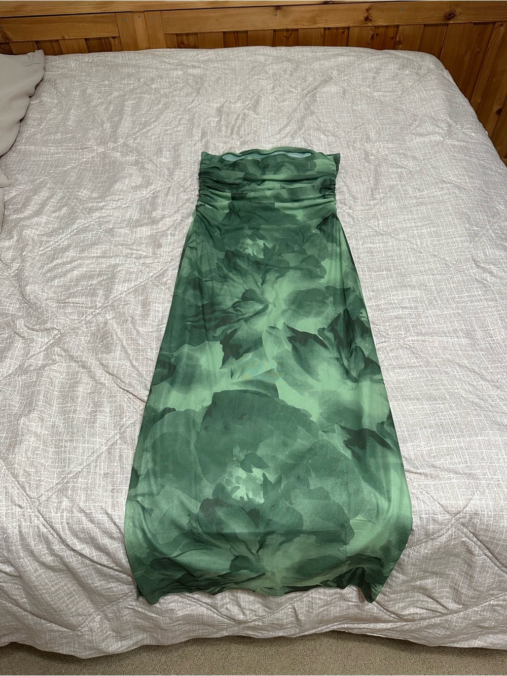 Strapless Green Floral Evening Dress
